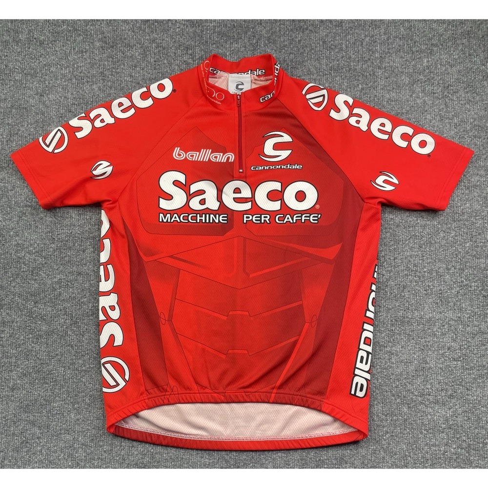 Cannondale Cycling Jersey Mens Medium Red Saeco Team Short‎ Sleeve Zip